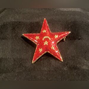 Red Glitter Star Accent with Gold Detail - Decorative Home Accent